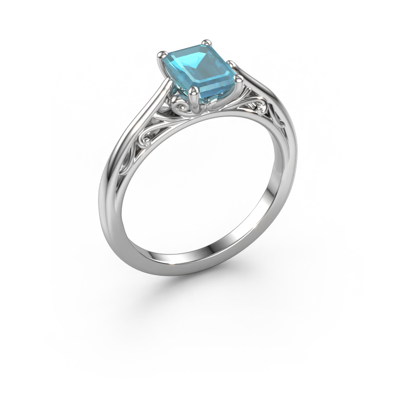 Image of Engagement ring Shannon eme 950 platinum Blue topaz 7x5 mm