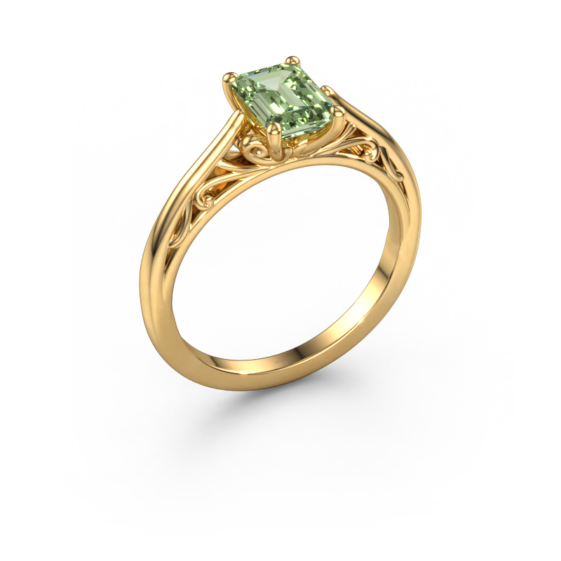 Image of Engagement ring Shannon eme 585 gold Green lab grown diamond 7x5 mm