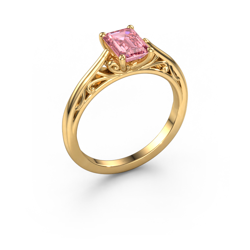 Image of Engagement ring Shannon eme 585 gold Pink lab grown diamond 7x5 mm