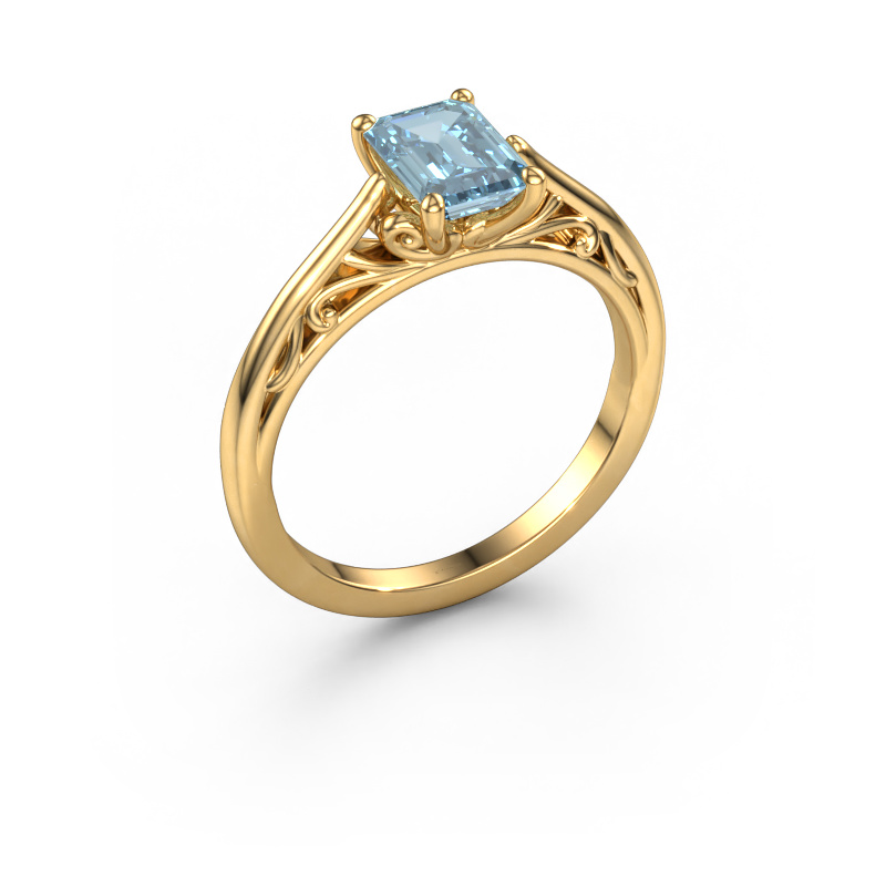 Image of Engagement ring Shannon eme 585 gold Blue lab grown diamond 7x5 mm
