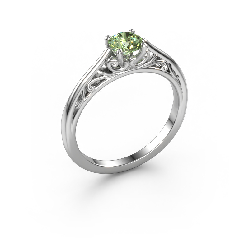 Image of Engagement ring Shannon rnd 585 white gold Green lab grown diamond 5 mm