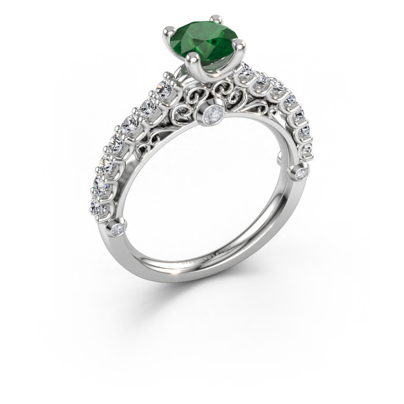Immagine di Anello di fidanzamento Shaunda 585 oro bianco Smeraldo 6 mm