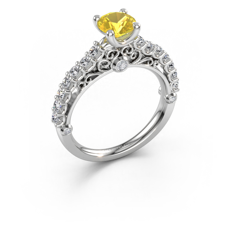 Bild av Förlovningsring Shaunda 585 vitt guld Gul safir 6 mm