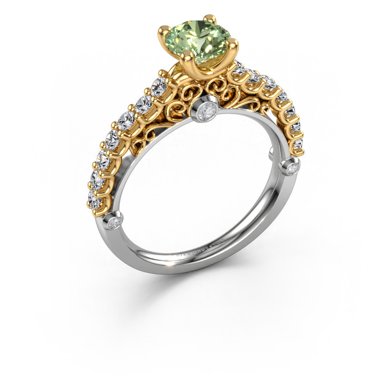 Image de Bague de fiançailles Shaunda 585 or blanc Diamants synthétiques vert 6 mm