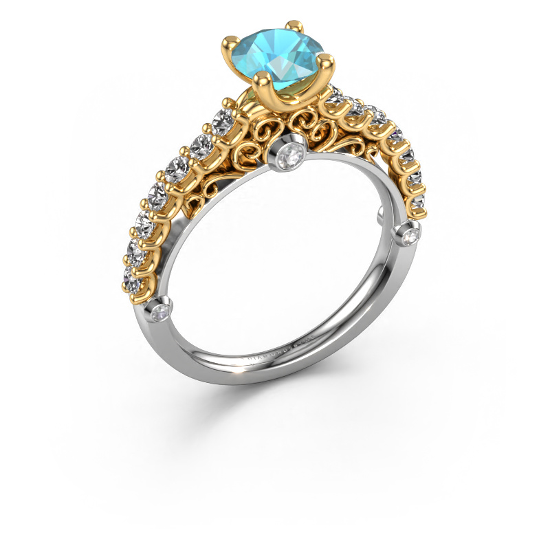 Bild von Verlobungsring Shaunda 585 Weißgold Blau Topas 6 mm