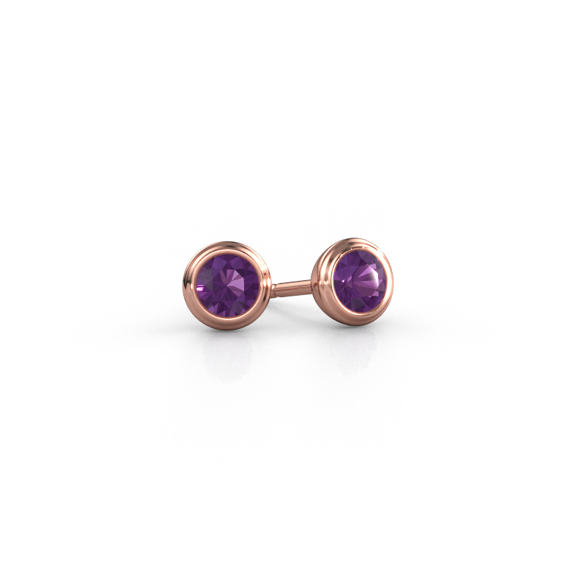 Image of Stud earrings Shemika 585 rose gold Amethyst 4 mm
