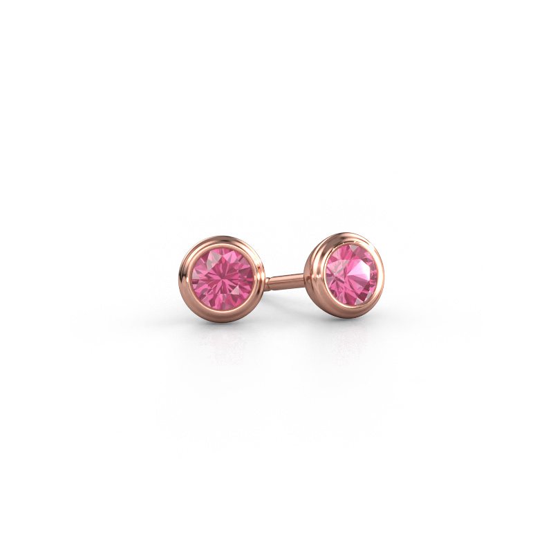 Image of Stud earrings Shemika 585 rose gold Pink sapphire 4 mm