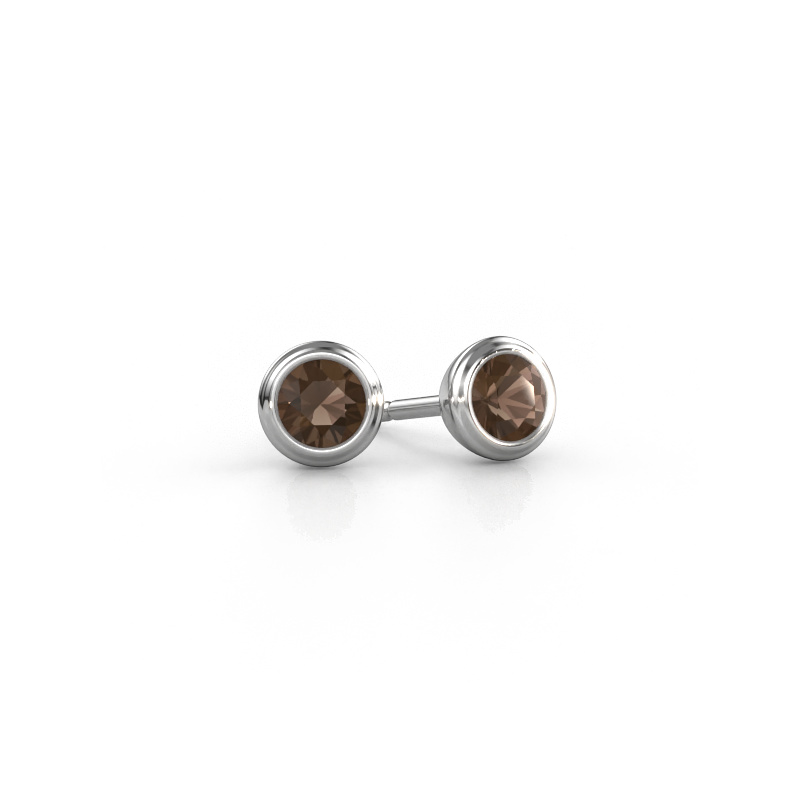 Image of Stud earrings Shemika 585 white gold Smokey quartz 4 mm