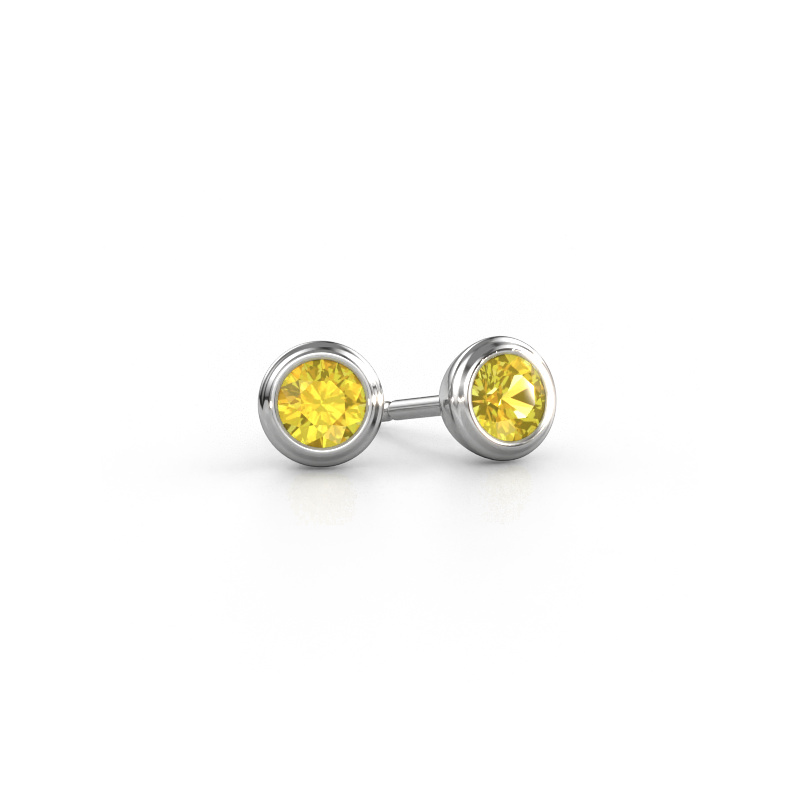 Image of Stud earrings Shemika 585 white gold Yellow sapphire 4 mm