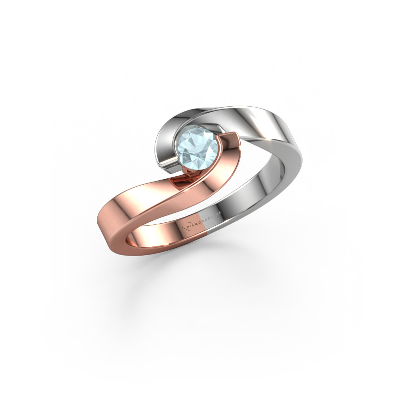 Image de Bague Sheryl 585 or rose Aigue-marine 4 mm