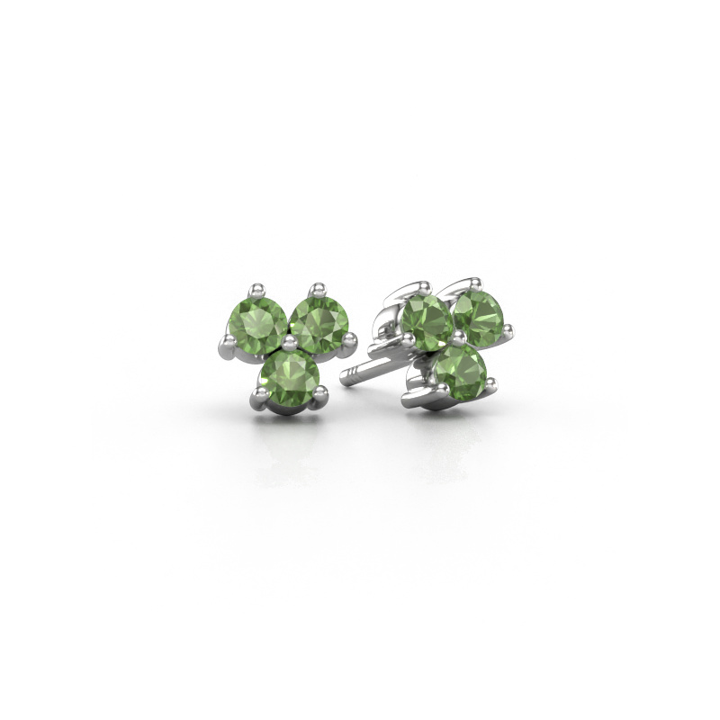 Image de Clous d'oreilles Shirlee 585 or blanc Vert tourmaline 3 mm
