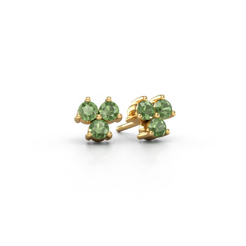 Image of Stud earrings Shirlee 585 gold Tourmaline green 3 mm