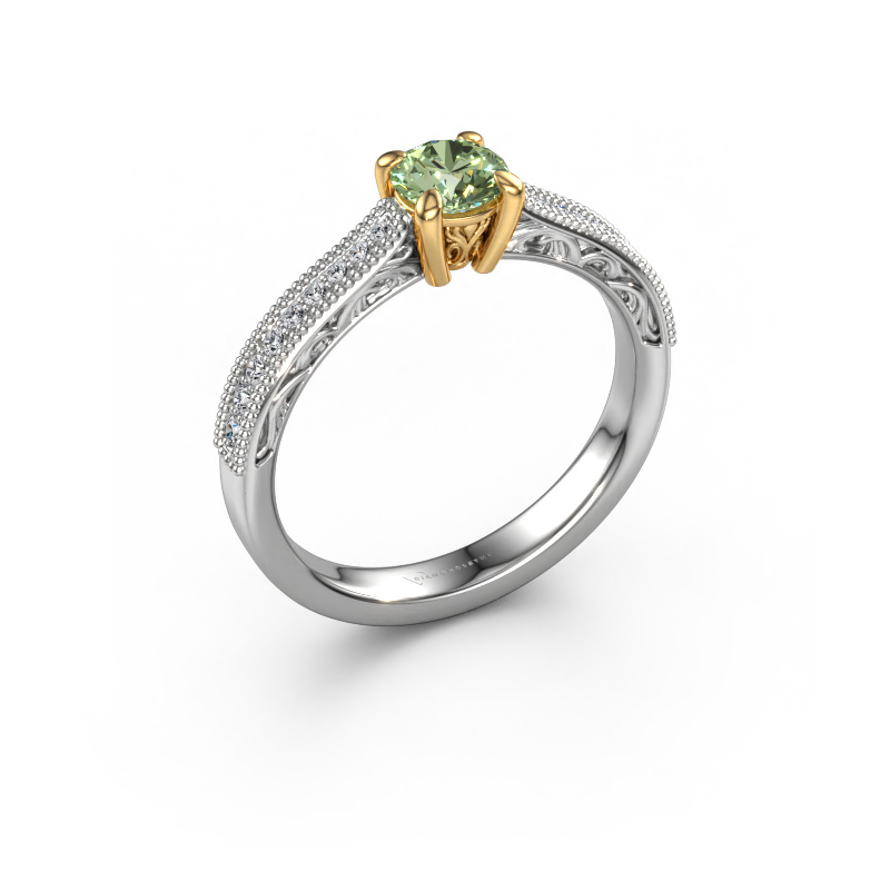 Afbeelding van Belofte ring Shonta RND 585 Witgoud Groene lab grown diamant 4.7 mm