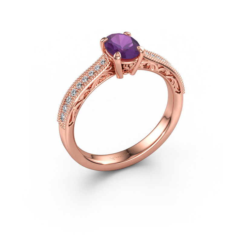 Immagine di Anello di fidanzamento Shonta OVL 585 oro rosa Ametista 7x5 mm