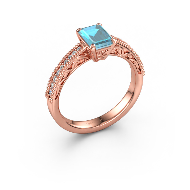 Immagine di Anello di fidanzamento Shonta EME 585 oro rosa Topazio blu 7x5 mm