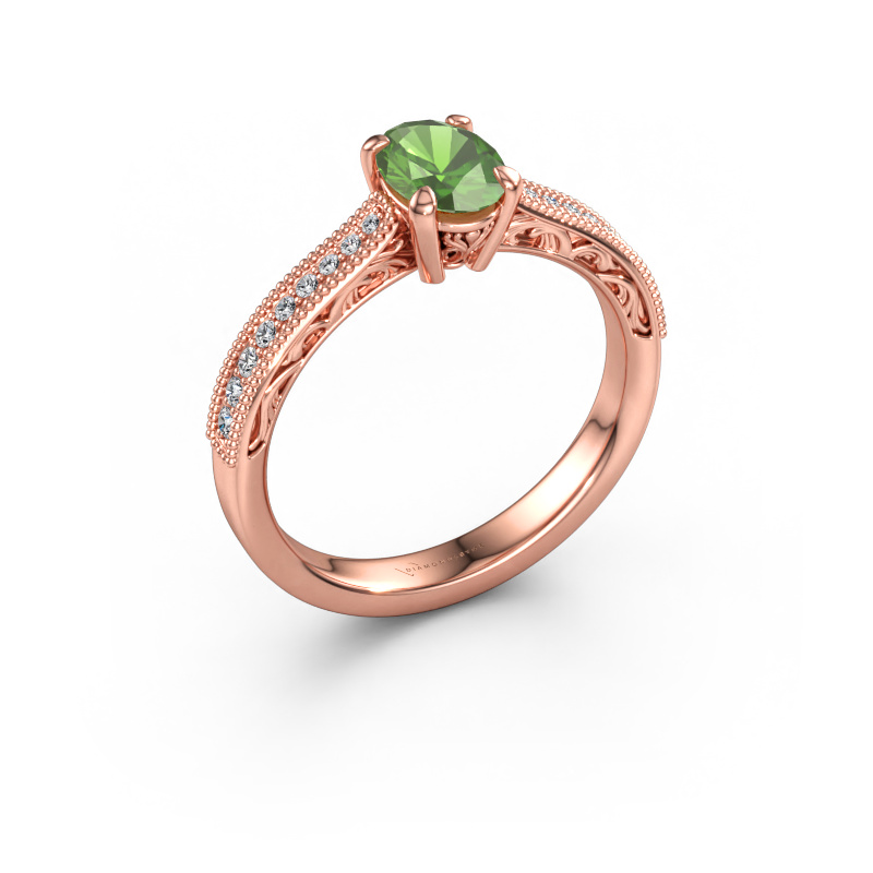Immagine di Anello di fidanzamento Shonta OVL 585 oro rosa Tormalina verde 7x5 mm
