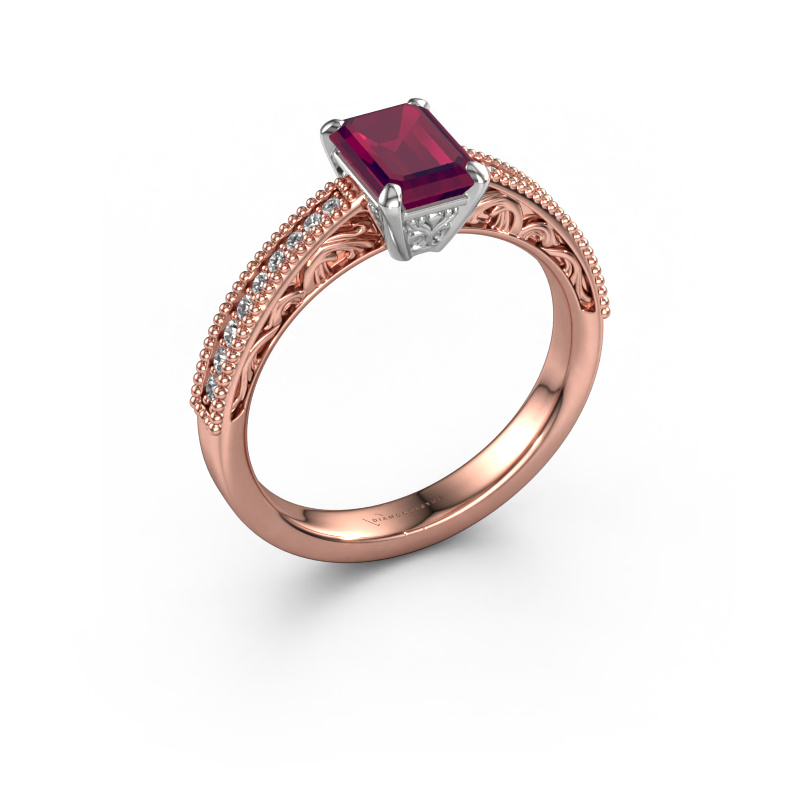 Image of Engagement ring Shonta EME 585 rose gold Rhodolite 7x5 mm