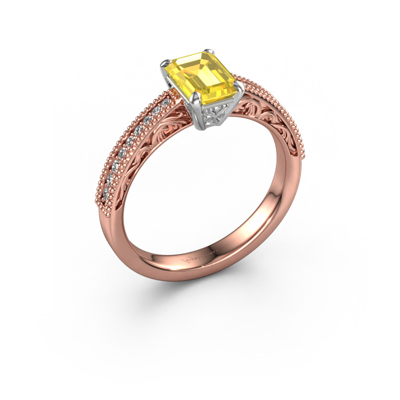 Image of Engagement ring Shonta EME 585 rose gold Yellow sapphire 7x5 mm