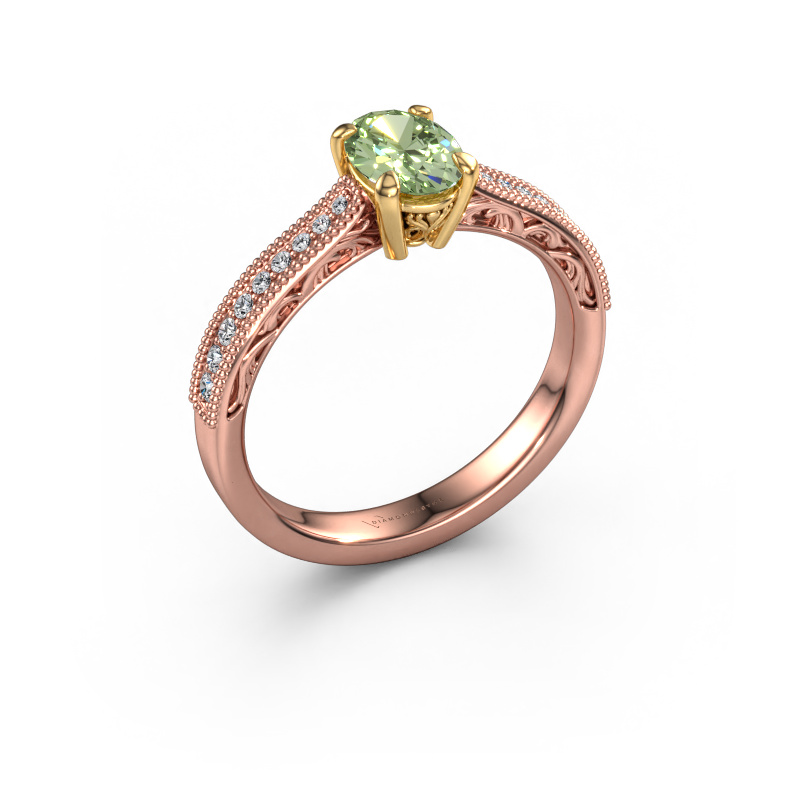 Afbeelding van Verlovingsring Shonta OVL 585 Rosé goud Groene lab grown diamant 7x5 mm