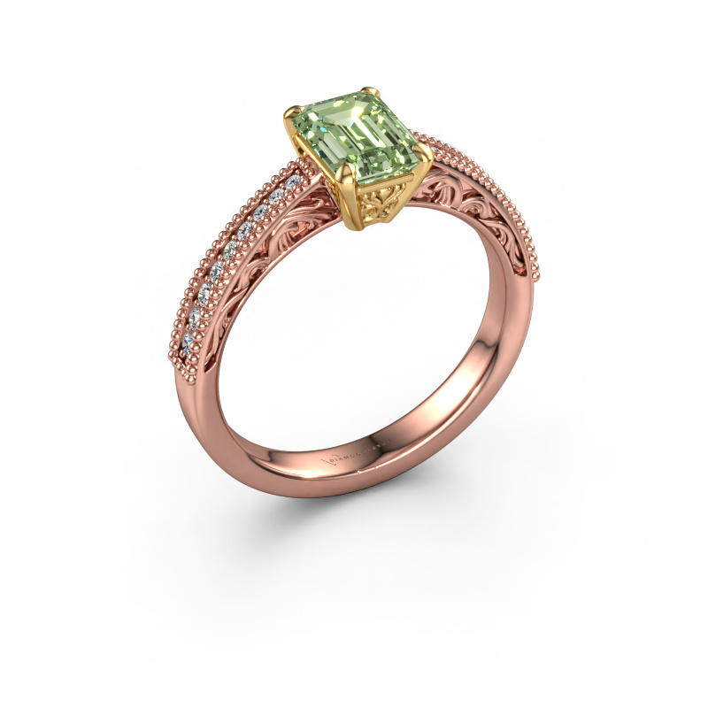Image of Engagement ring Shonta RAD 585 rose gold Green lab grown diamond 7x5 mm