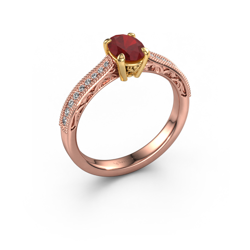 Image of Engagement ring Shonta OVL 585 rose gold Ruby 7x5 mm