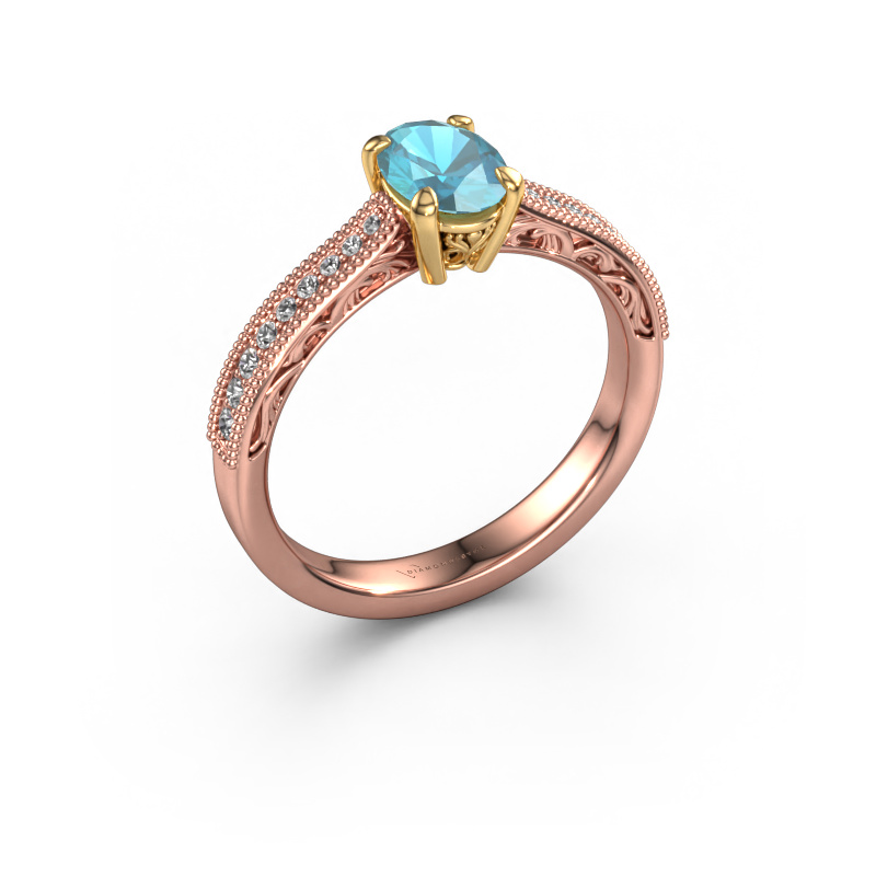 Image of Engagement ring Shonta OVL 585 rose gold Blue topaz 7x5 mm
