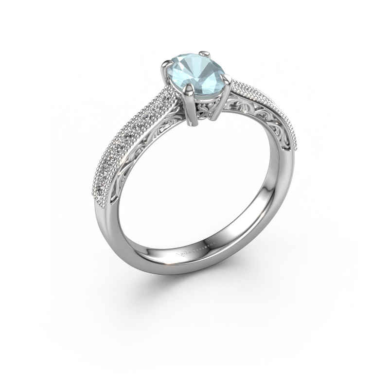 Image of Engagement ring Shonta OVL 950 platinum Aquamarine 7x5 mm