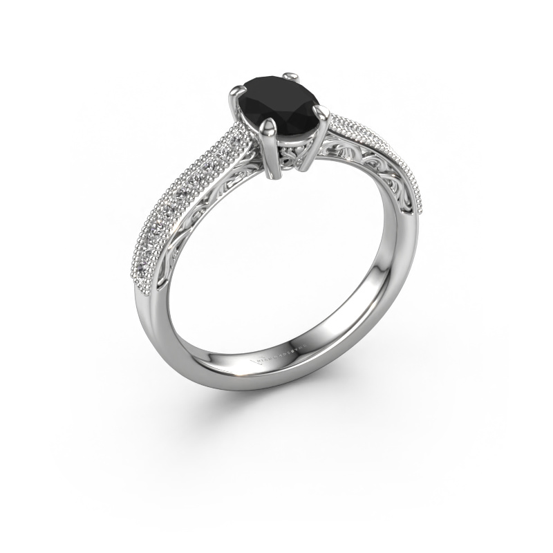 Image of Engagement ring Shonta OVL 950 platinum Black diamond 1.184 crt