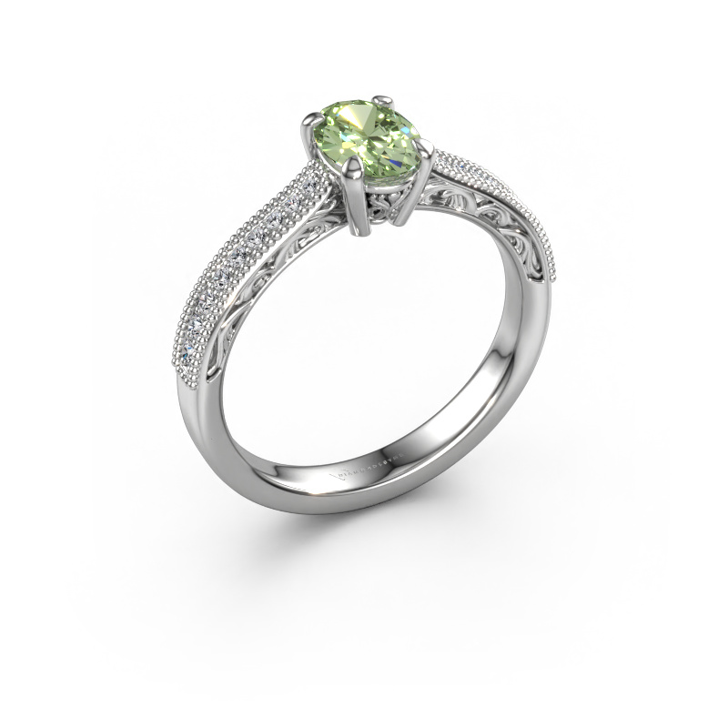 Image of Engagement ring Shonta OVL 950 platinum Green lab grown diamond 7x5 mm