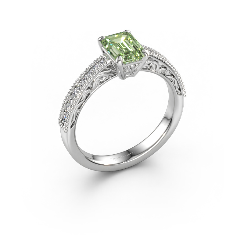 Bild av Förlovningsring Shonta RAD 585 vitt guld Grön labbodlad diamant 7x5 mm
