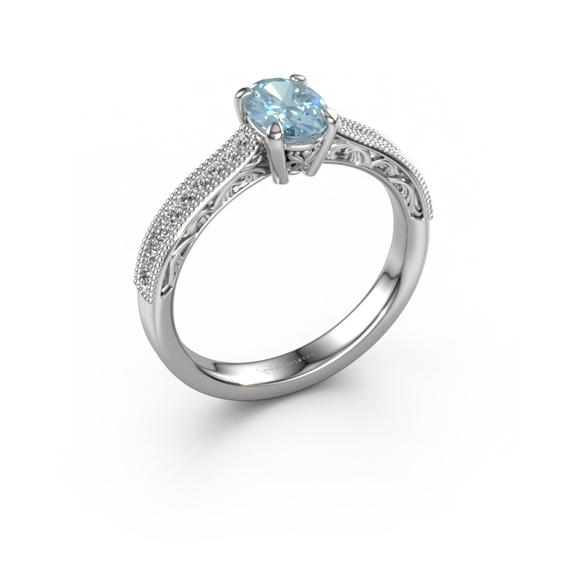 Image of Engagement ring Shonta OVL 950 platinum Blue lab grown diamond 7x5 mm