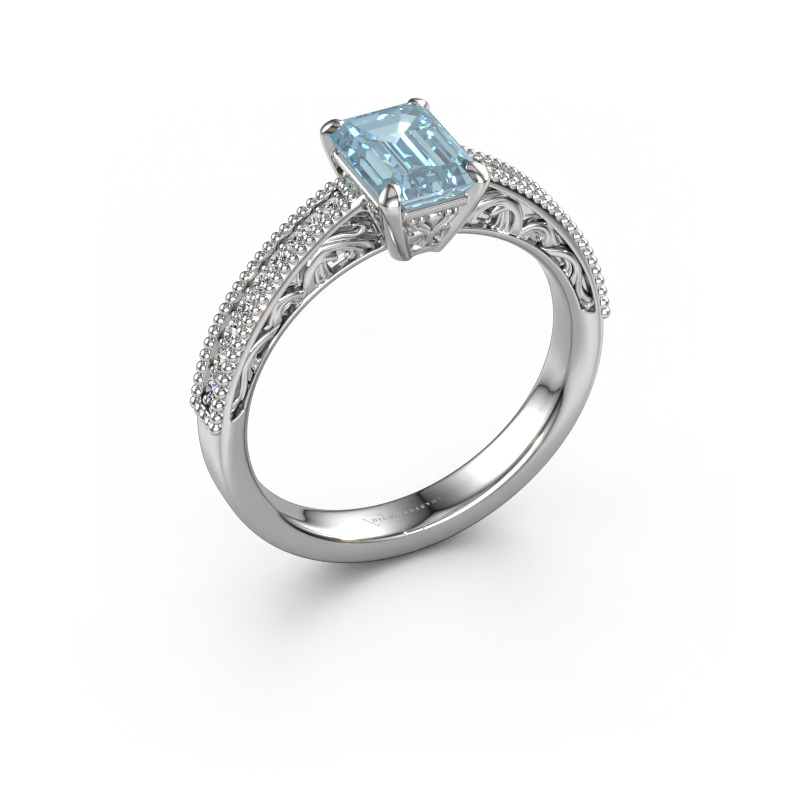 Image of Engagement ring Shonta RAD 950 platinum Blue lab grown diamond 7x5 mm