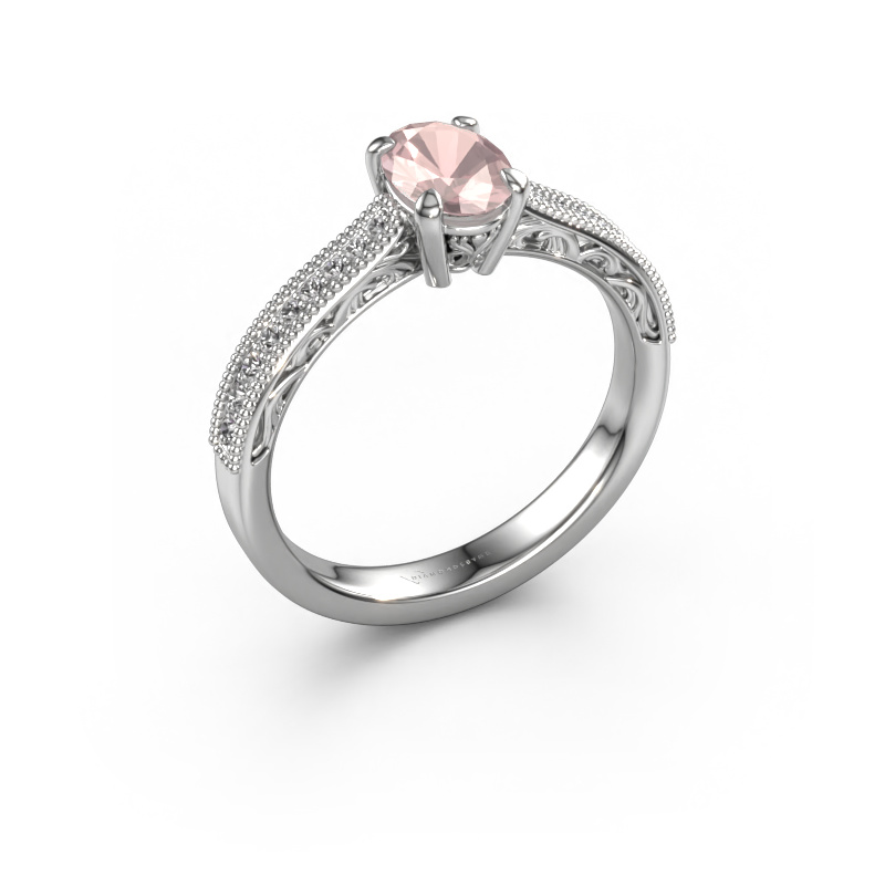 Image of Engagement ring Shonta OVL 950 platinum Morganite champagne 7x5 mm