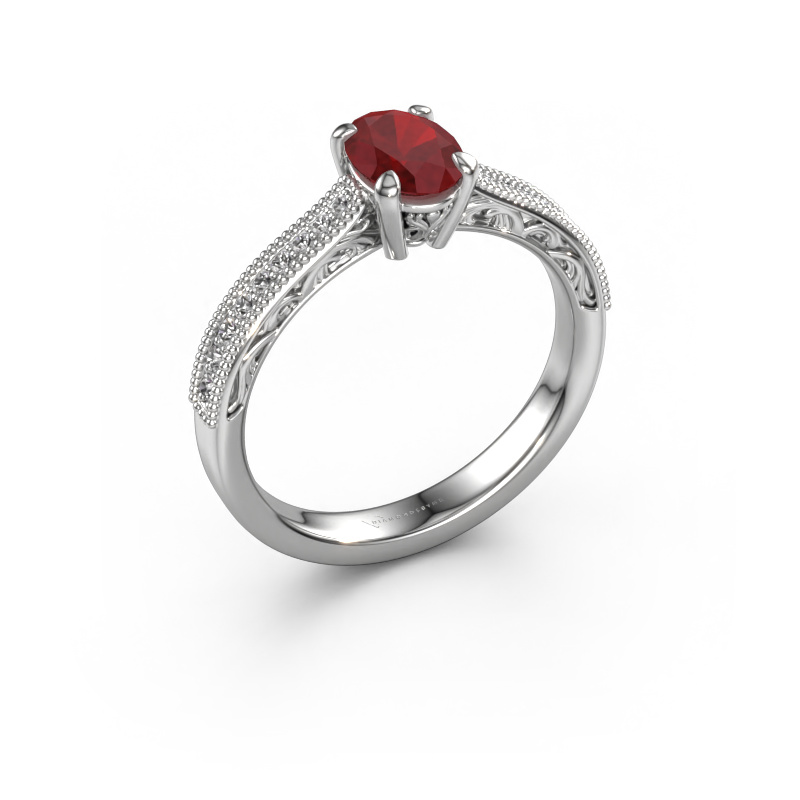 Image of Engagement ring Shonta OVL 950 platinum Ruby 7x5 mm