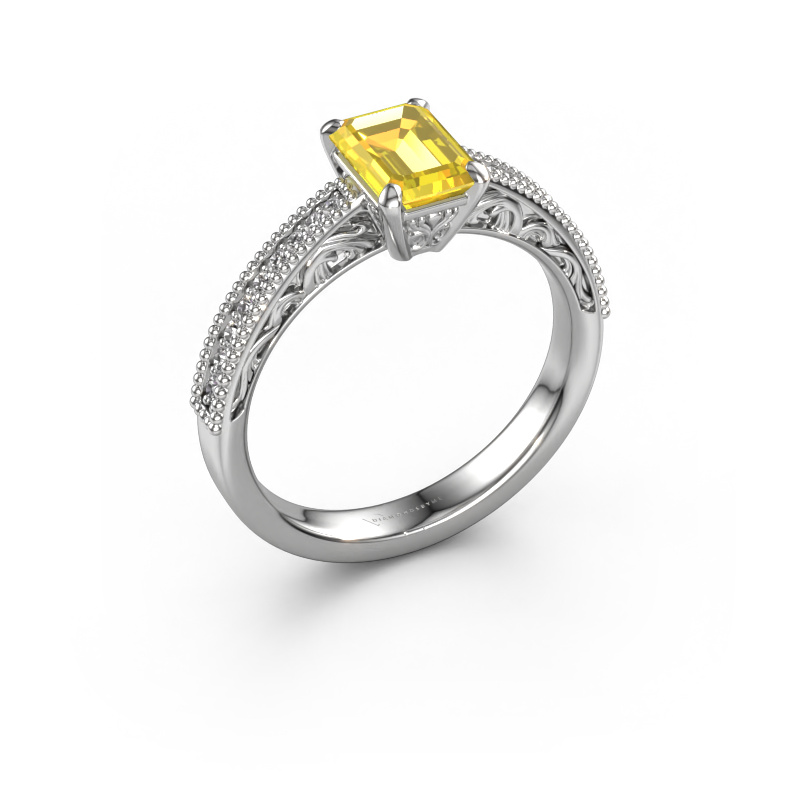 Image de Bague de fiançailles Shonta EME 585 or blanc Saphir jaune 7x5 mm