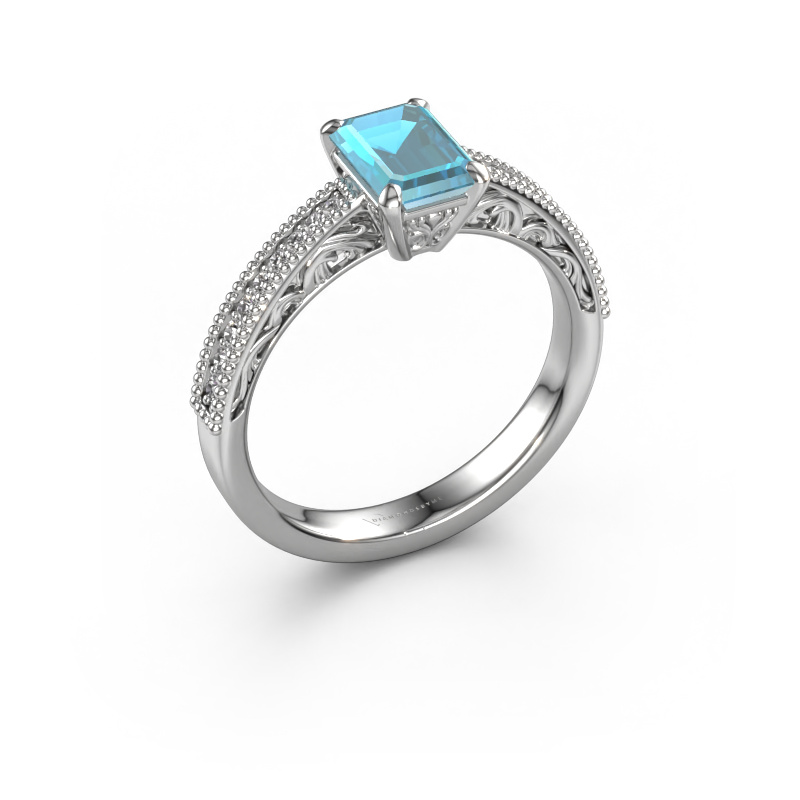 Image of Engagement ring Shonta EME 585 white gold Blue topaz 7x5 mm