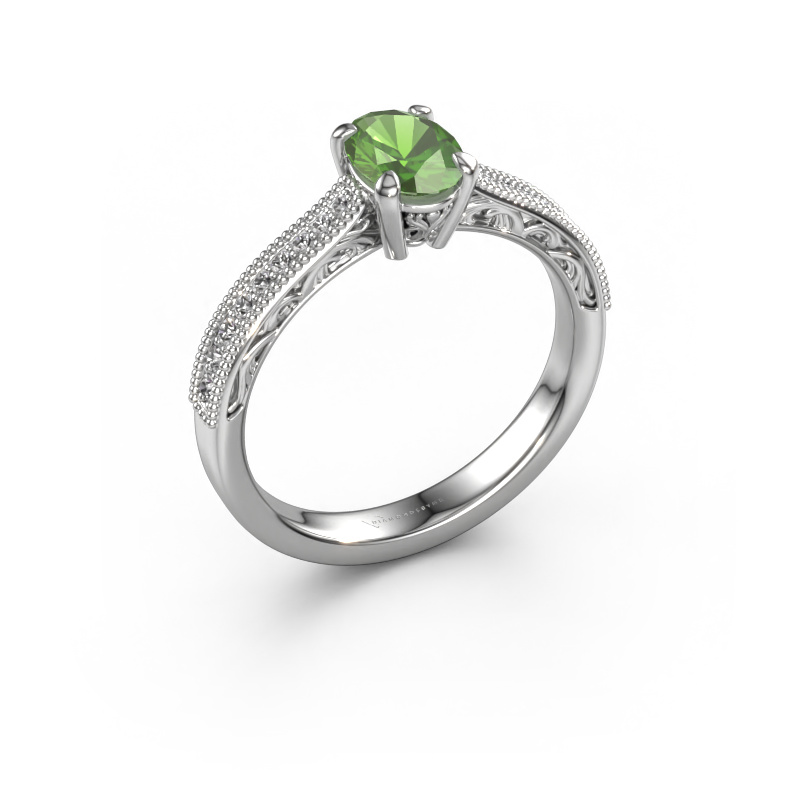 Image of Engagement ring Shonta OVL 950 platinum Tourmaline green 7x5 mm