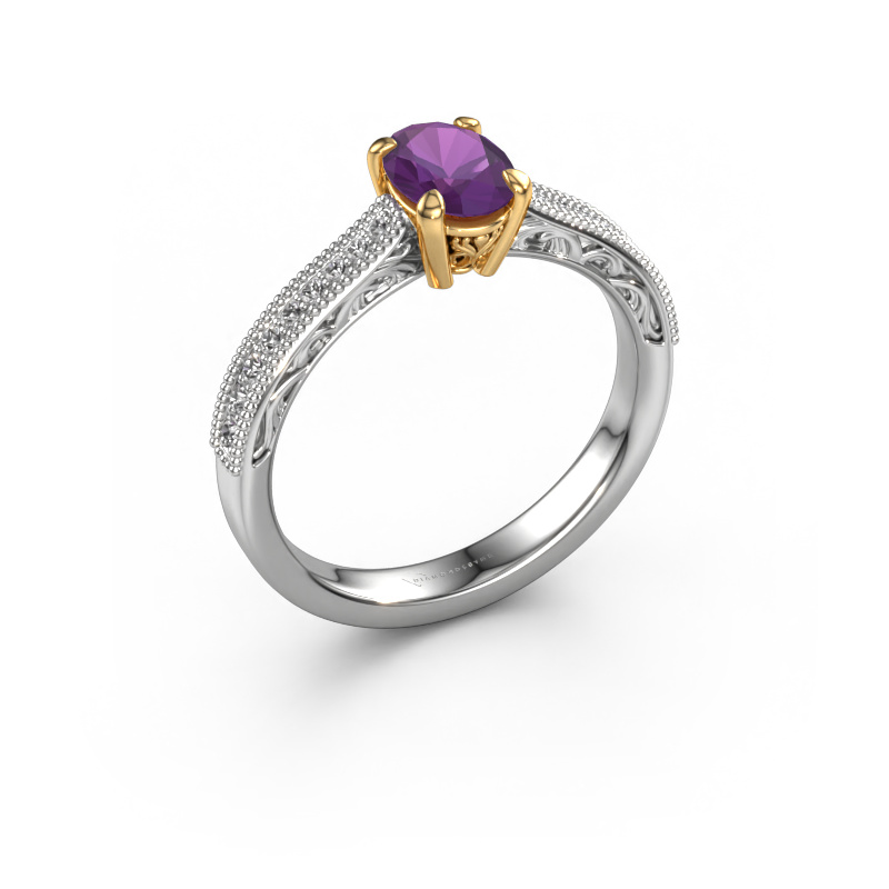 Image of Engagement ring Shonta OVL 585 white gold Amethyst 7x5 mm