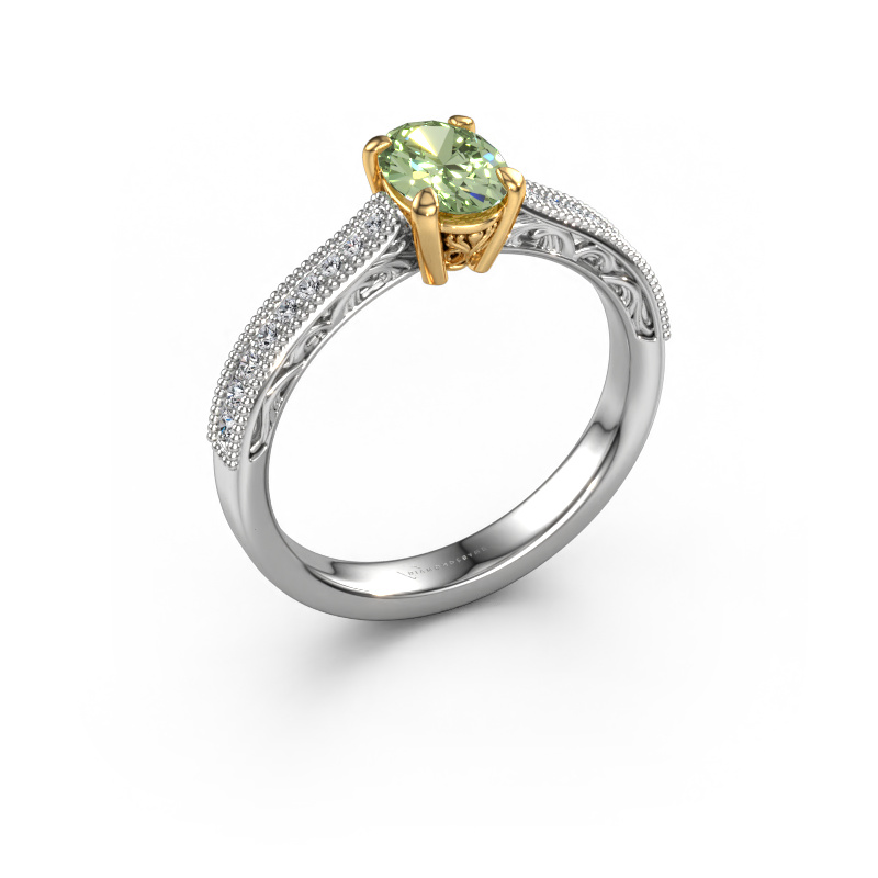 Bild von Verlobungsring Shonta OVL 585 Weißgold Grüner Labor-Diamant 7x5 mm
