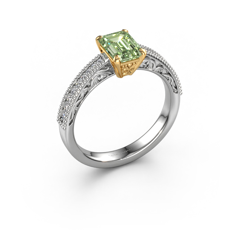 Image de Bague de fiançailles Shonta RAD 585 or blanc Diamants synthétiques vert 7x5 mm