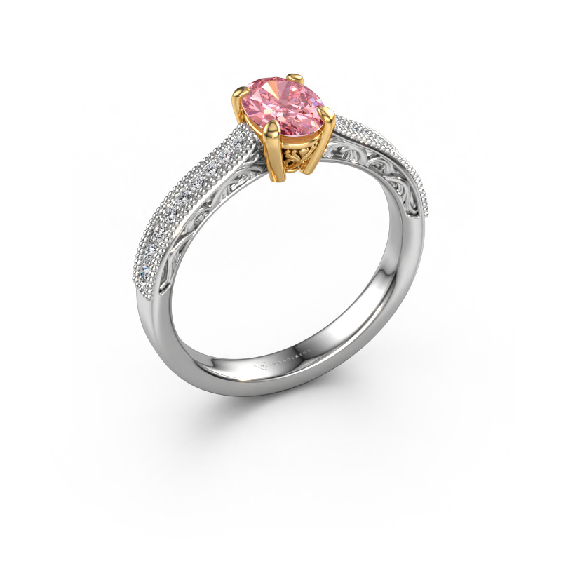 Image of Engagement ring Shonta OVL 585 white gold Pink lab grown diamond 7x5 mm