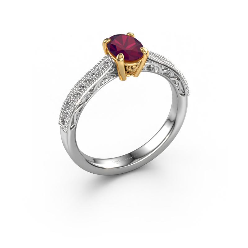 Image de Bague de fiançailles Shonta OVL 585 or blanc Rhodolite 7x5 mm