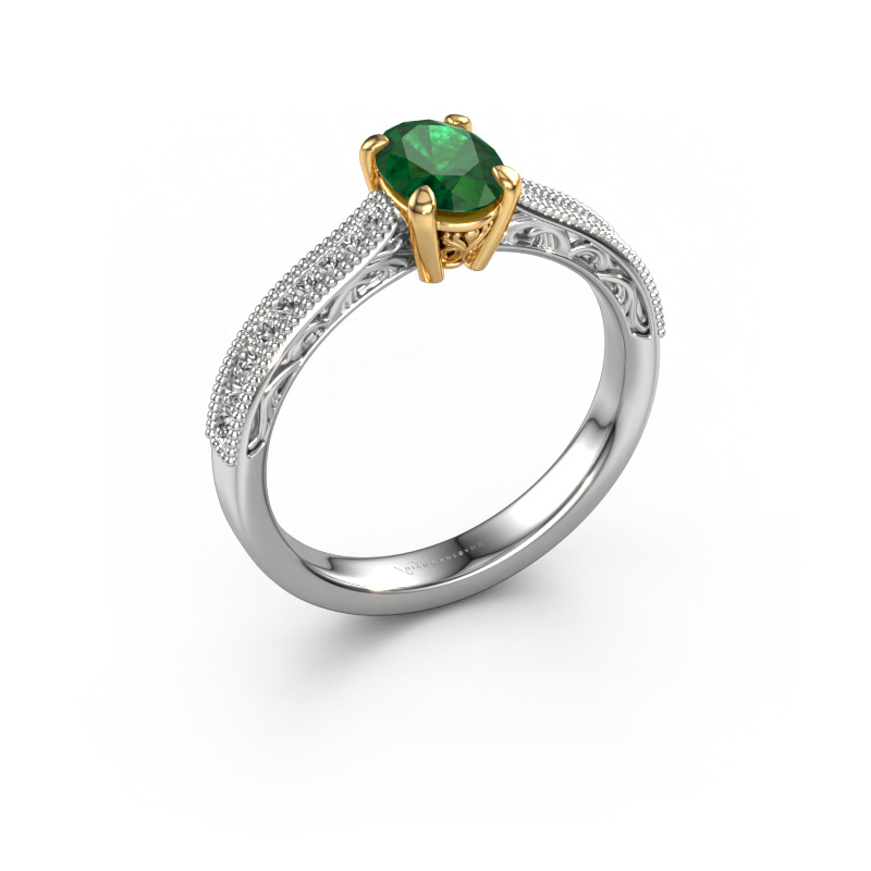 Image of Engagement ring Shonta OVL 585 white gold Emerald 7x5 mm