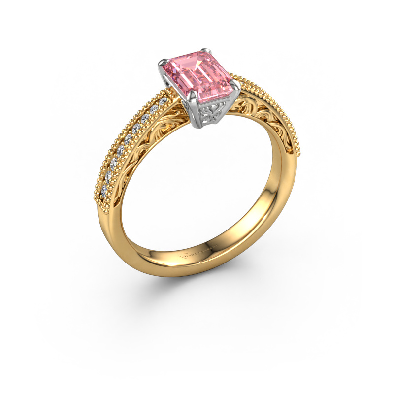 Image of Engagement ring Shonta EME 585 gold Pink lab grown diamond 7x5 mm