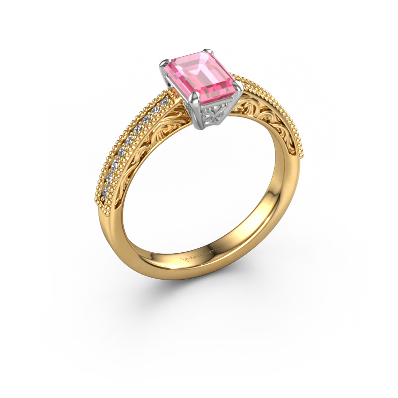 Afbeelding van Verlovingsring Shonta EME 585 goud Roze saffier 7x5 mm