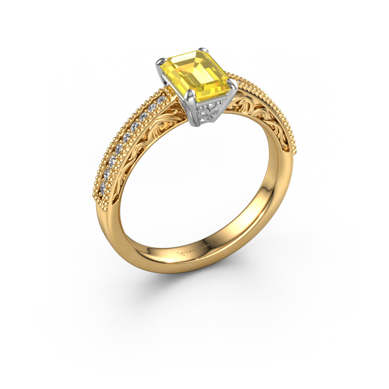 Bild von Verlobungsring Shonta EME 585 Gold Gelb Saphir 7x5 mm