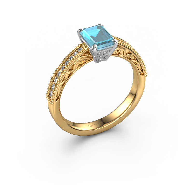 Bild von Verlobungsring Shonta EME 585 Gold Blau Topas 7x5 mm