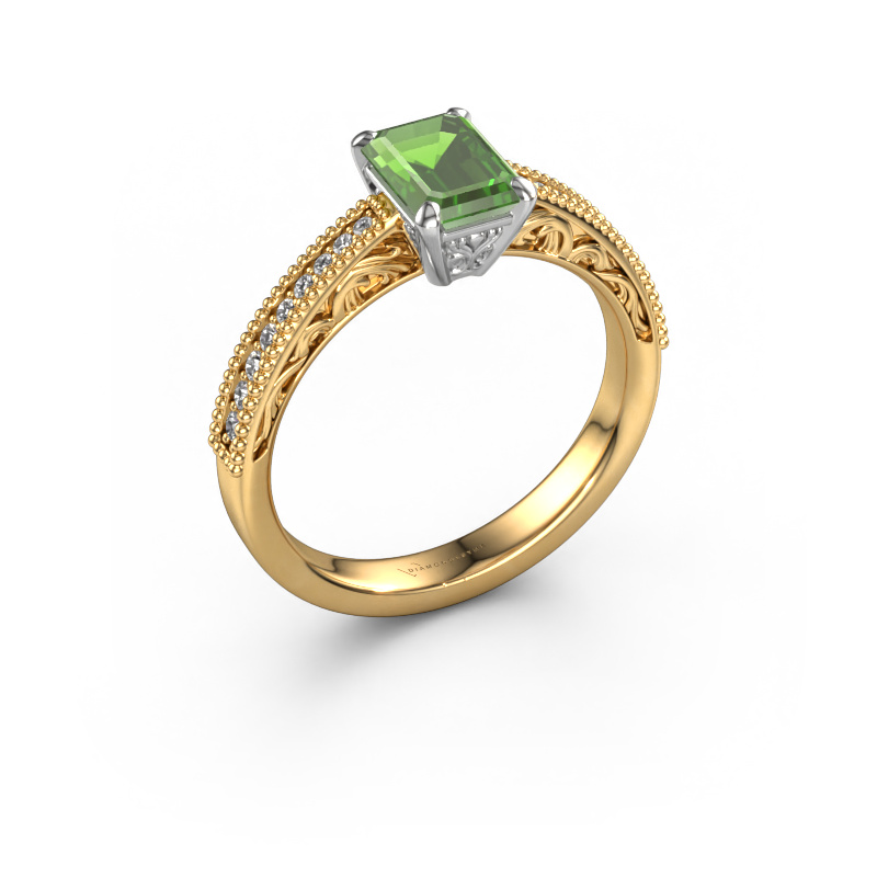 Image of Engagement ring Shonta EME 585 gold Tourmaline green 7x5 mm