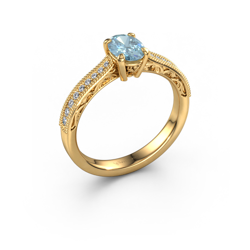 Image of Engagement ring Shonta OVL 585 gold Blue lab grown diamond 7x5 mm
