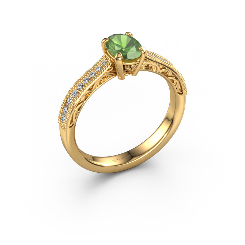 Bild von Verlobungsring Shonta OVL 585 Gold Turmalin grün 7x5 mm
